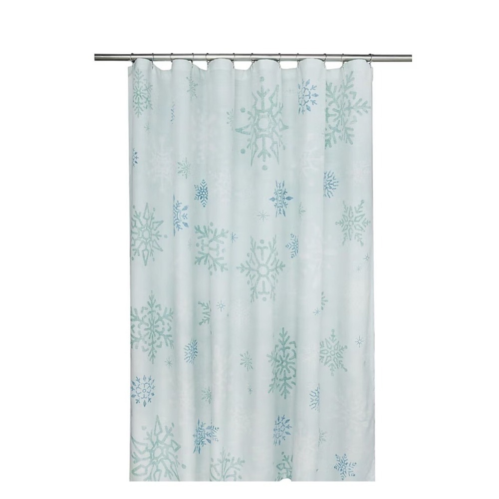 Holiday Living 72-in W x‎ 72-in L Green With Snowflakes Fabric Shower Curtain